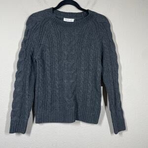 Rachel Zoe Size XS Cable Knit Rib Sweater Gray Crew Neck Long Sleeves